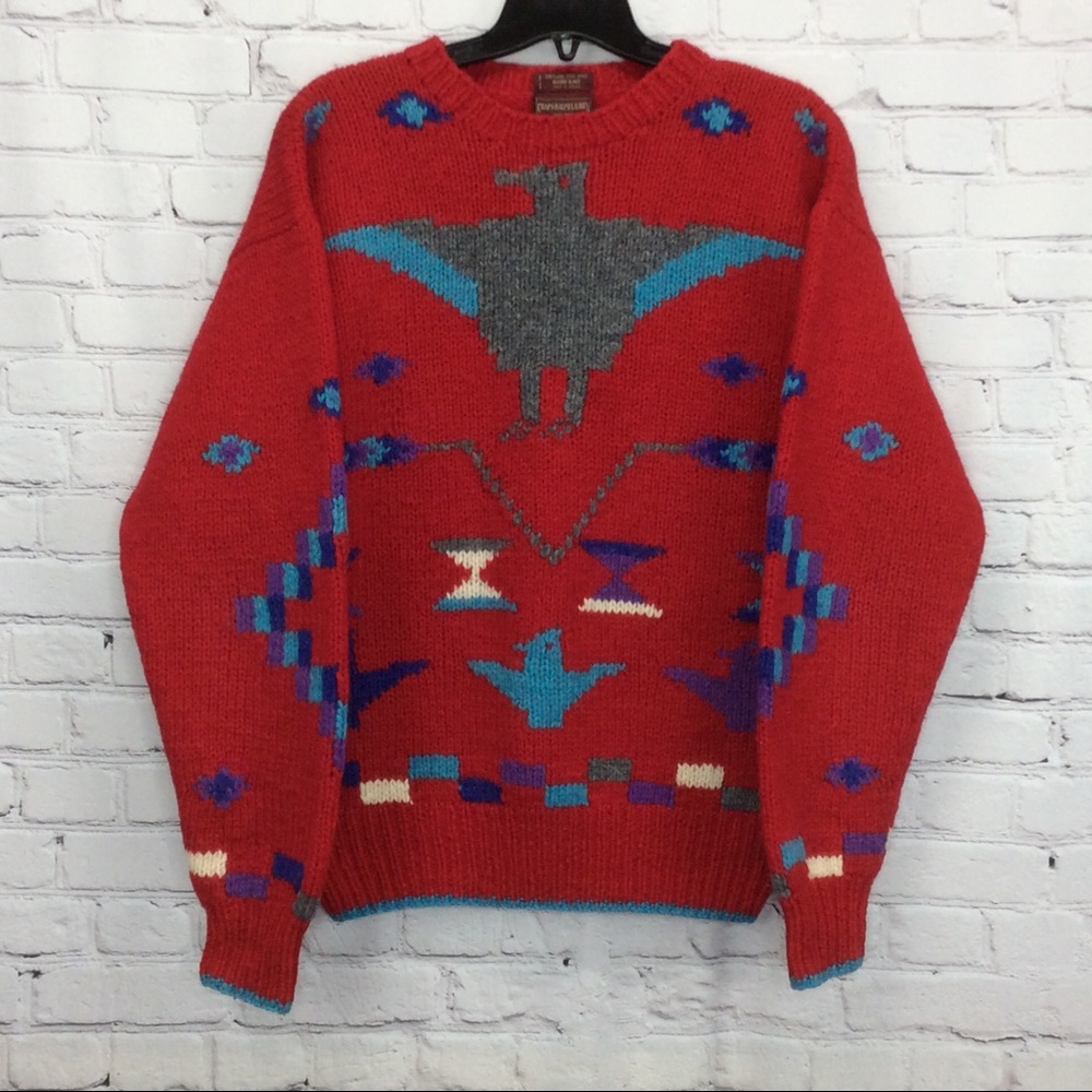 Chaps Ralph Lauren Vtg Navajo Aztec Sweater Wool L